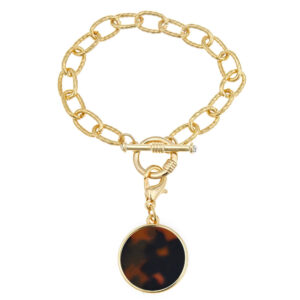 Gold Toggle Bracelet with Tortoise Disc
