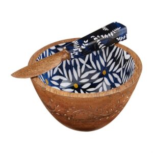 INDIGO CARVED DIP BOWL (White Daisy)